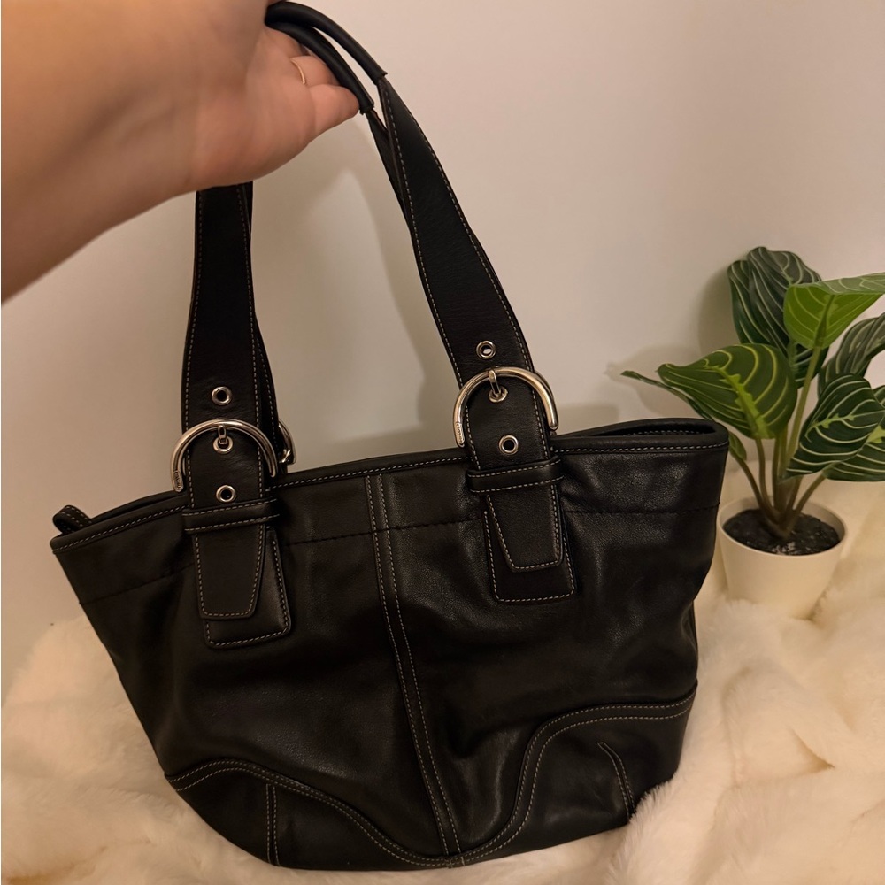 Coach Black Leather Tote Bag - Picture 3 of 15